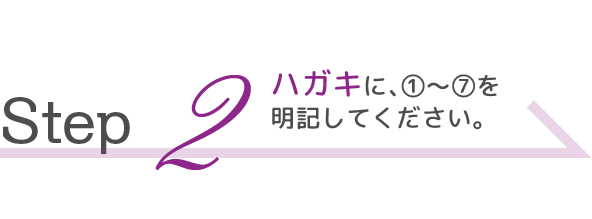 Step  2　ハガキに、①〜⑦を明記してください。